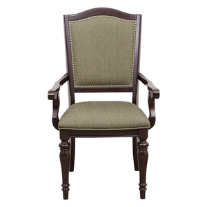 English Elm Dark Cherry Wood Arm Chair Set Six Formal Dining Seats Nailhead Upholstered Natural 6 Pc Arm Chair B011P590184