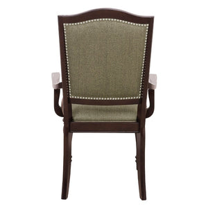 English Elm Dark Cherry Wood Arm Chair Set Six Formal Dining Seats Nailhead Upholstered Natural 6 Pc Arm Chair B011P590184