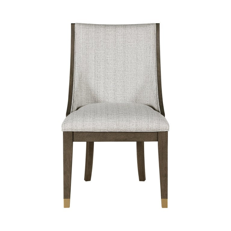 English Elm Brown Oak Frame Dining Arm Chairs Set of Four with Gold Tipped Legs Beige Upholstery B011P590192