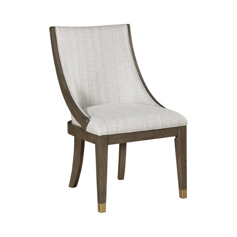 English Elm Brown Oak Frame Dining Arm Chairs Set of Four with Gold Tipped Legs Beige Upholstery B011P590192