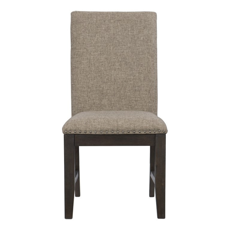 English Elm Wire Brushed Oak Nailhead Upholstered Dining Chairs Set of Four Farmhouse Linen Style Wire Brushed Rustic Brown 4 Pc Side Chair B011P590211