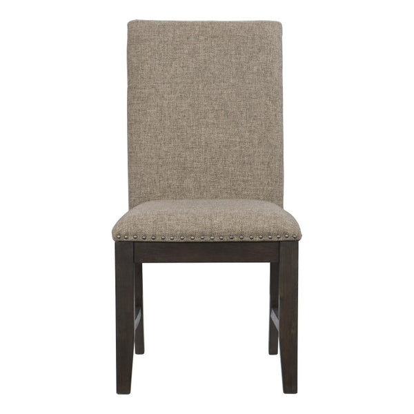 English Elm Wire Brushed Oak Nailhead Upholstered Dining Chairs Set of Four Farmhouse Linen Style Wire Brushed Rustic Brown 4 Pc Side Chair B011P590211