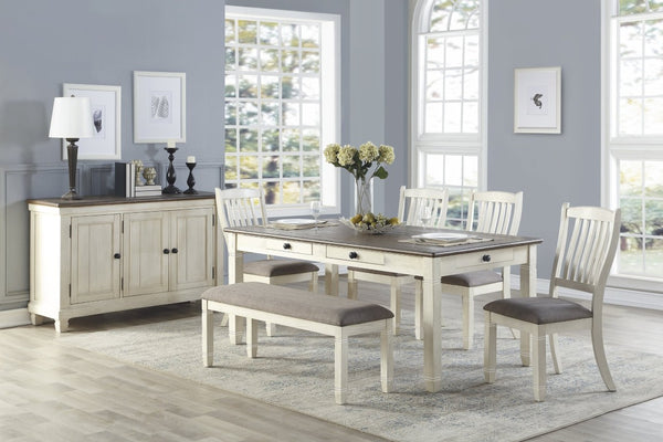 English Elm Antique White Solid Acacia Pine Dining Chair Set Six Farmhouse Upholstered Seats B011P590218