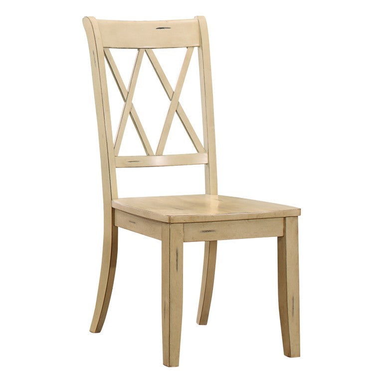 English Elm Buttermilk Pine Veneer Country Dining Side Chairs Set of Four with Double X Back Cream 4 Piece B011P590234