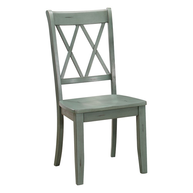 English Elm White Pine Veneer Dining Chair Set with Double X Back for Farmhouse Seating Teal 6 Pc B011P590238