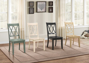 English Elm White Lacquer Wood Dining Chairs Set with Double X Back for Country Farmhouse Tables 6 Pc B011P590241
