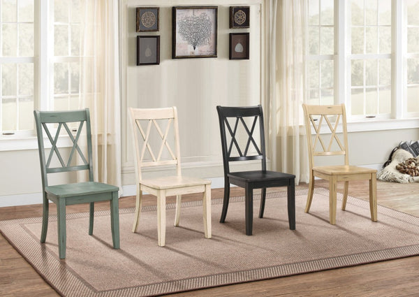 English Elm White Lacquer Wood Dining Chairs Set with Double X Back for Country Farmhouse Tables 6 Pc B011P590241