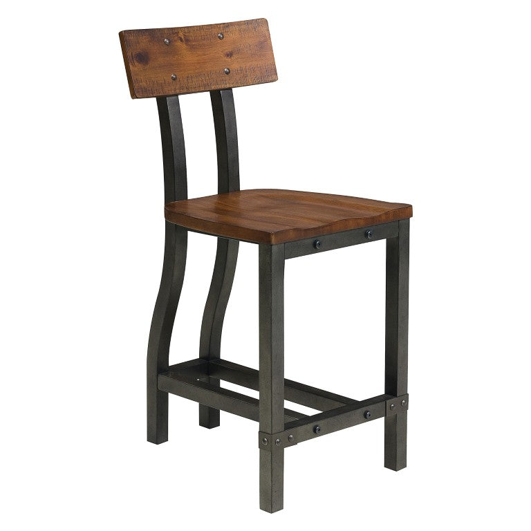 English Elm Rustic Industrial Acacia Wood Counter Chairs Set of Four with Gunmetal Frame B011P590243