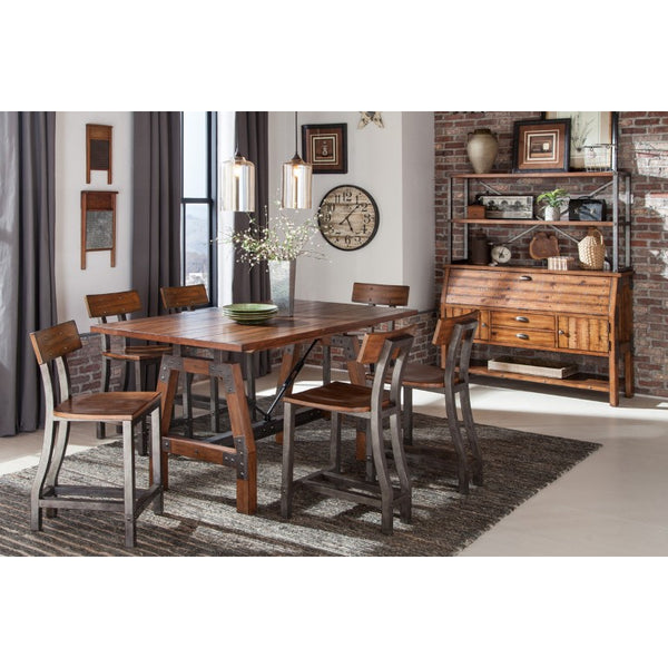 English Elm Rustic Industrial Acacia Wood Counter Chairs Set of Four with Gunmetal Frame B011P590243