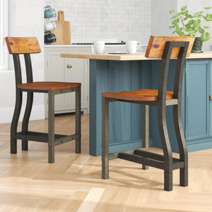 English Elm Rustic Industrial Acacia Wood Counter Chairs Set of Four with Gunmetal Frame B011P590243