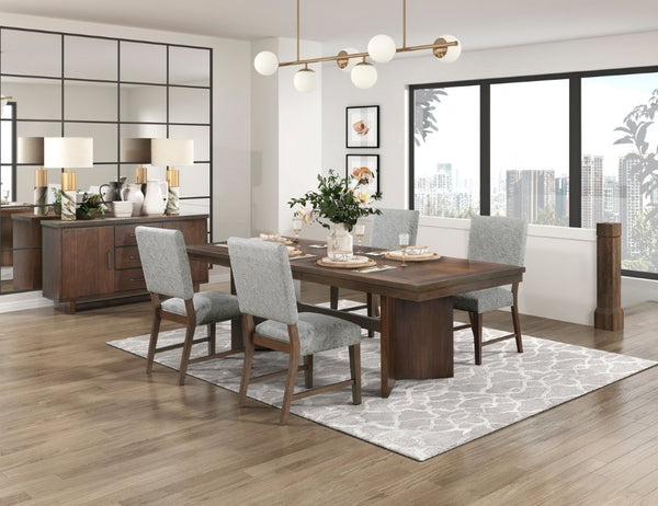 English Elm Walnut Veneer Dining Chair Set of Four Gray Upholstered Contemporary Wood Seating B011P590246