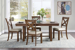 English Elm Brown X-Back Wood Dining Chair Set of Four with Upholstered Seat Acacia Veneer Beige 4 Piece B011P590249