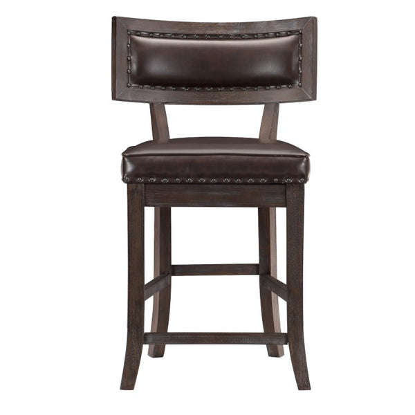 English Elm Distressed Dark Cherry Wood Counter Chairs Set of Four with Nailhead Faux Leather Seats B011P590252