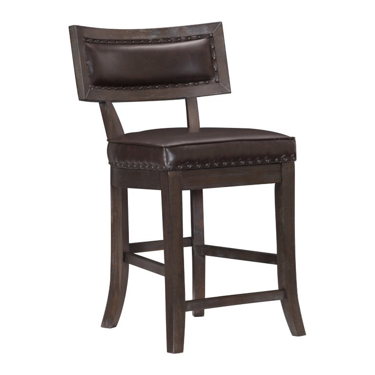 English Elm Distressed Cherry Wood Counter Chair with Faux Leather Seat and Nailhead Trim 10 Pc B011P590254
