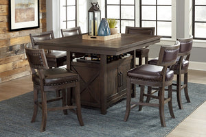 English Elm Distressed Cherry Wood Counter Chair with Faux Leather Seat and Nailhead Trim 10 Pc B011P590254
