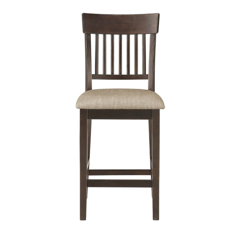 English Elm Dark Brown Wood Slat Back Counter Height Dining Chair Set of Four Linen Seat B011P590318