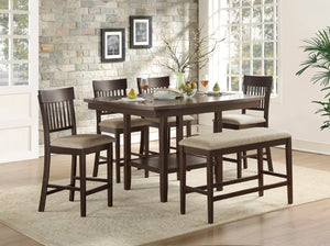 English Elm Dark Brown Mindy Wood Counter Height Dining Chairs with X Back Polyester Seats Set 6 Pc Slat Back B011P590319