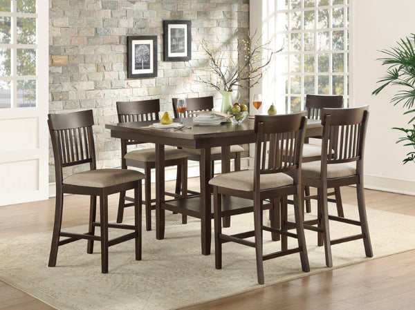 English Elm Dark Brown Mindy Wood Counter Height Dining Chairs with X Back Polyester Seats Set 6 Pc Slat Back B011P590319