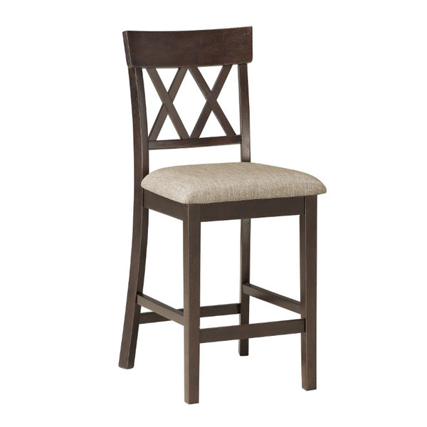 English Elm Dark Brown Mindy Wood Counter Height Dining Chairs with X Back Polyester Seats Set 6 Pc Double X Back B011P590322