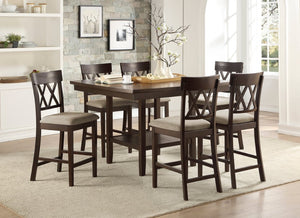 English Elm Dark Brown Mindy Wood Counter Height Dining Chairs with X Back Polyester Seats Set 6 Pc Double X Back B011P590322