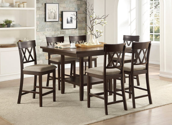 English Elm Dark Brown Mindy Wood Counter Height Dining Chairs with X Back Polyester Seats Set 6 Pc Double X Back B011P590322