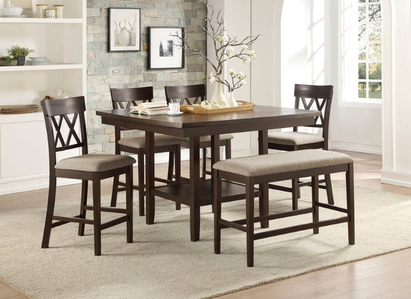 English Elm Dark Brown Mindy Wood Counter Height Dining Chairs with X Back Polyester Seats Set 10 Pc Double X Back B011P590323