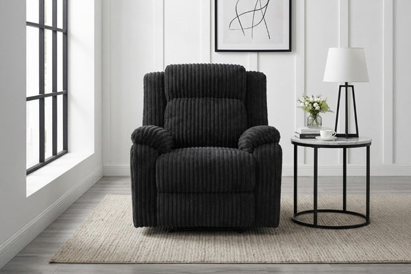 English Elm Black Corduroy Manual Recliner Chair Plush Fur Textured Upholstery for Living Room B011P590610