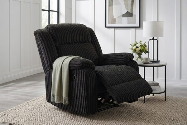 English Elm Black Corduroy Manual Recliner Chair Plush Fur Textured Upholstery for Living Room B011P590610