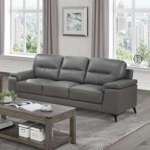 English Elm Luxurious Top Grain Leather Sofa with Pillow Arms and Metal Legs for Modern Living B011P590612