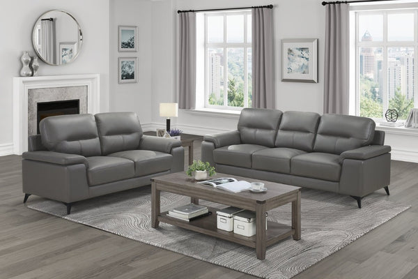 English Elm Luxurious Top Grain Leather Sofa with Pillow Arms and Metal Legs for Modern Living B011P590612