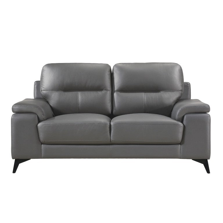 English Elm Luxurious Top Grain Leather Loveseat with Pillow Arms and Slim Metal Legs Modern B011P590614