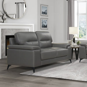 English Elm Luxurious Top Grain Leather Loveseat with Pillow Arms and Slim Metal Legs Modern B011P590614