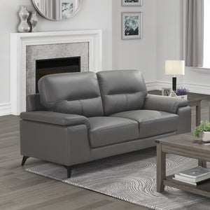 English Elm Luxurious Top Grain Leather Loveseat with Pillow Arms and Slim Metal Legs Modern B011P590614