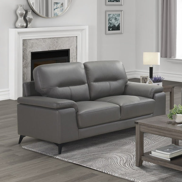 English Elm Luxurious Top Grain Leather Loveseat with Pillow Arms and Slim Metal Legs Modern B011P590614