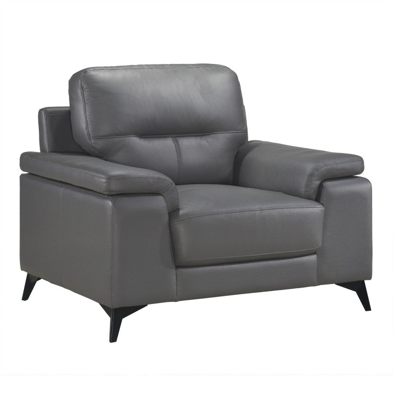 English Elm Luxurious Top Grain Leather Armchair with Pillow Arms and Metal Legs for Modern Living B011P590615