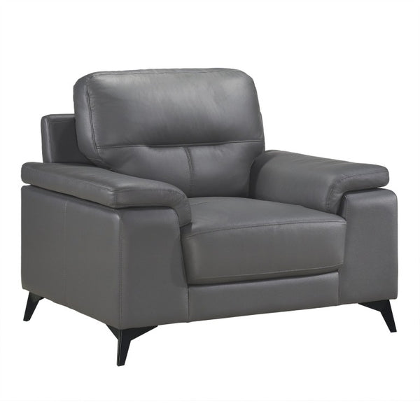 English Elm Luxurious Top Grain Leather Armchair with Pillow Arms and Metal Legs for Modern Living B011P590615