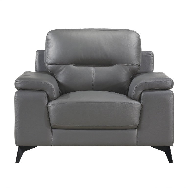 English Elm Luxurious Top Grain Leather Armchair with Pillow Arms and Metal Legs for Modern Living B011P590615