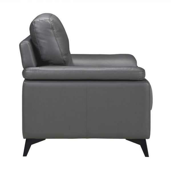 English Elm Luxurious Top Grain Leather Armchair with Pillow Arms and Metal Legs for Modern Living B011P590615