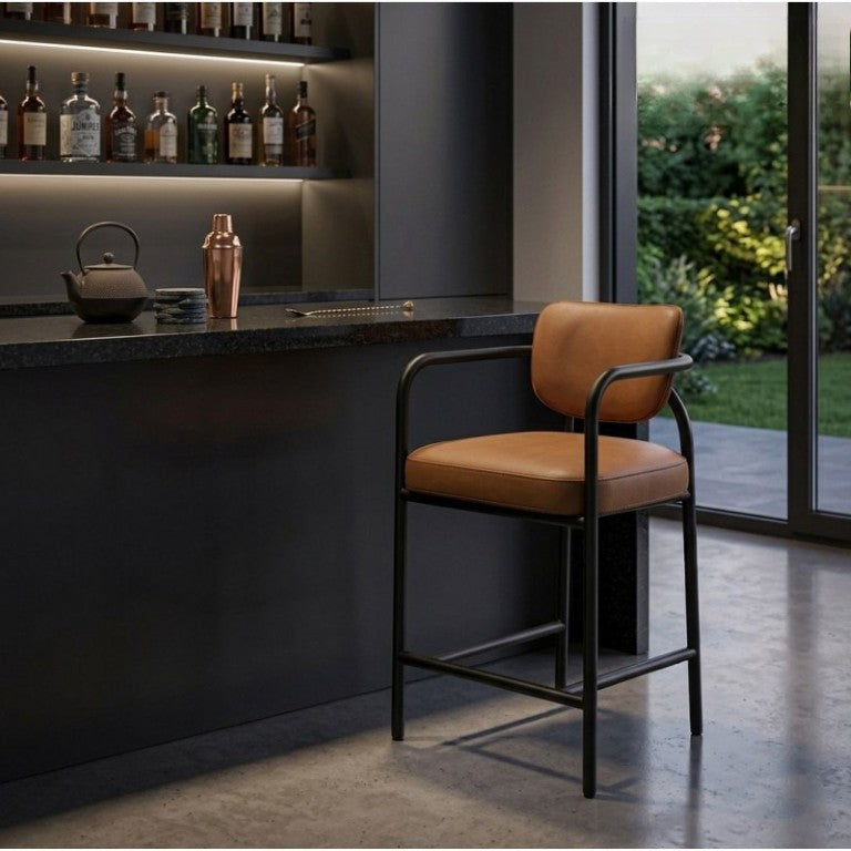English Elm Modern Upholstered Counter Stool with Iron Frame Wraparound Arms for Kitchen Islands B011P590617