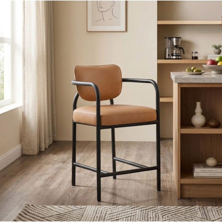 English Elm Modern Upholstered Counter Stool with Iron Frame Wraparound Arms for Kitchen Islands B011P590617