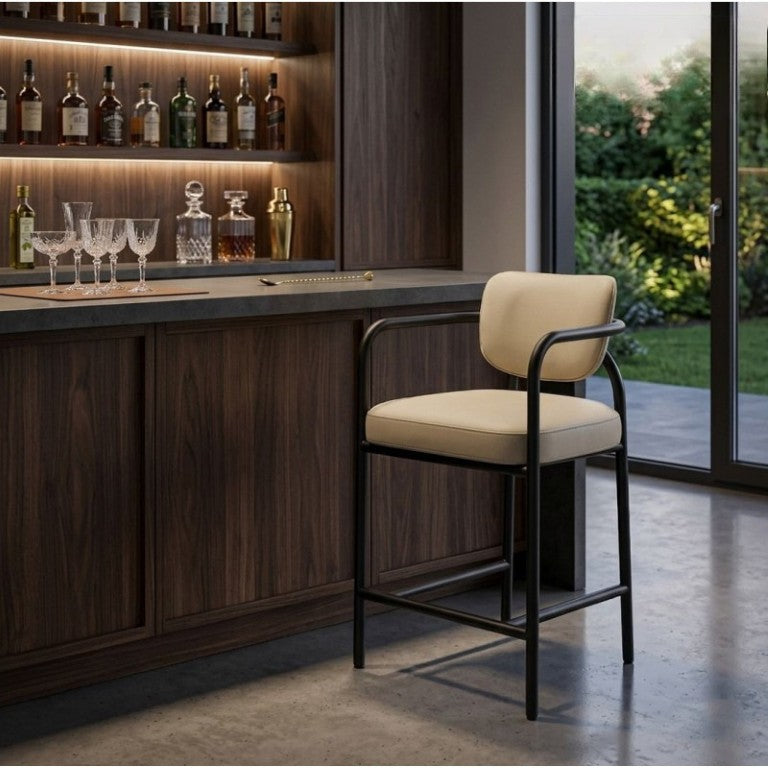 English Elm Modern Counter Stool with Iron Frame Padded Arms and PVC Back for Kitchen Islands B011P590623