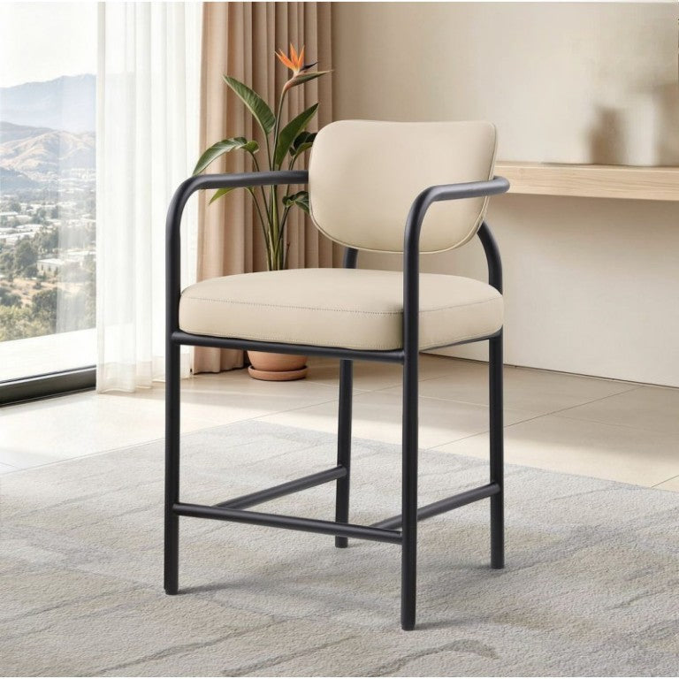 English Elm Modern Counter Stool with Iron Frame Padded Arms and PVC Back for Kitchen Islands B011P590623