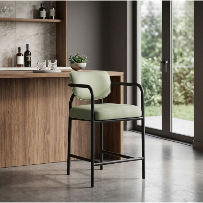 English Elm Modern Upholstered Counterstool with Arms Iron Frame Comfortable Kitchen Island Seating B011P590627