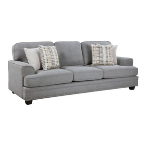 English Elm Transitional Gray Chenille Three-Seat Sofa with Nailhead Trim and Pocket Coil Support B011P592476