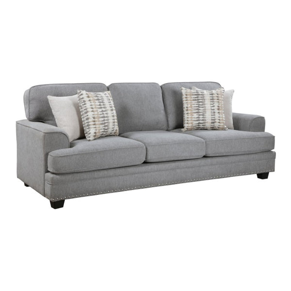 English Elm Transitional Gray Chenille Three-Seat Sofa with Nailhead Trim and Pocket Coil Support B011P592476