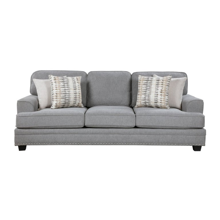 English Elm Transitional Gray Chenille Three-Seat Sofa with Nailhead Trim and Pocket Coil Support B011P592476