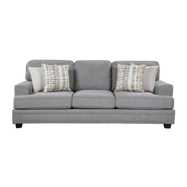 English Elm Transitional Gray Chenille Three-Seat Sofa with Nailhead Trim and Pocket Coil Support B011P592476