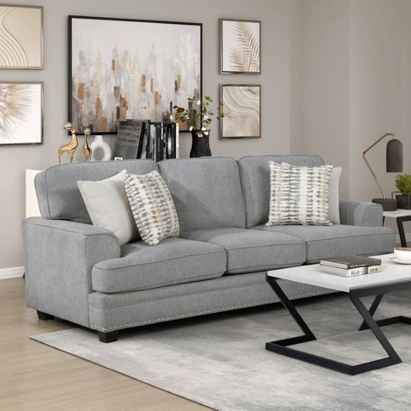 English Elm Transitional Gray Chenille Three-Seat Sofa with Nailhead Trim and Pocket Coil Support B011P592476