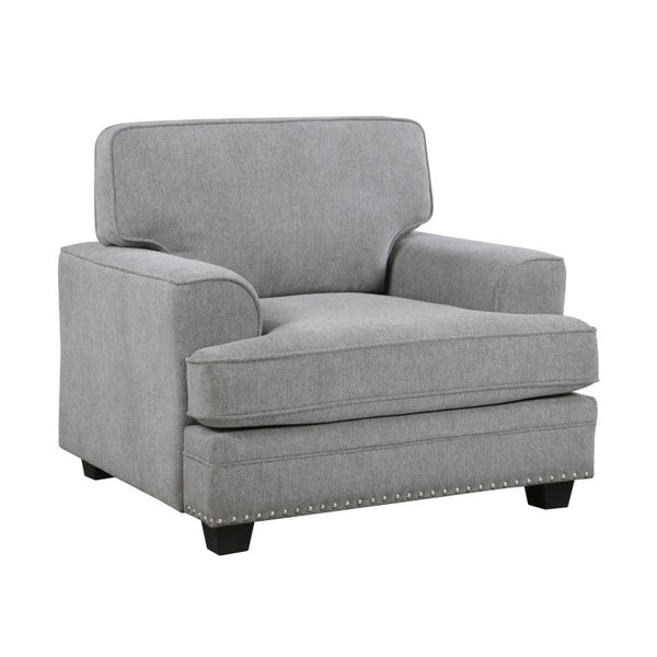 English Elm Transitional Armchair Chenille Upholstered Nailhead Trim Plywood Frame Living Room Seat Gray B011P592480