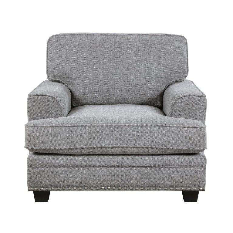 English Elm Transitional Armchair Chenille Upholstered Nailhead Trim Plywood Frame Living Room Seat Gray B011P592480
